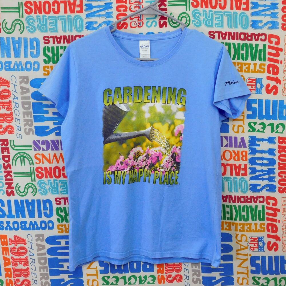 Gardening Is My Happy Place Graphic T Shirt Size L Womens Cut